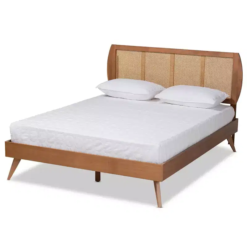 Asami Wood and Synthetic Rattan Platform Bed Brown - Baxton Studio