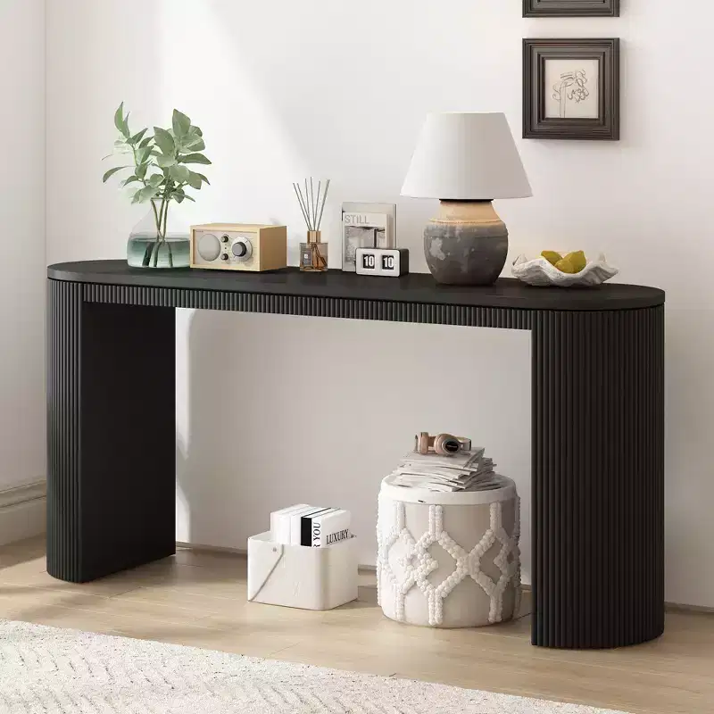 Whisen Curved Design Console Table with Unique Vertical Stripe Design for Living Room, Study and Entryway