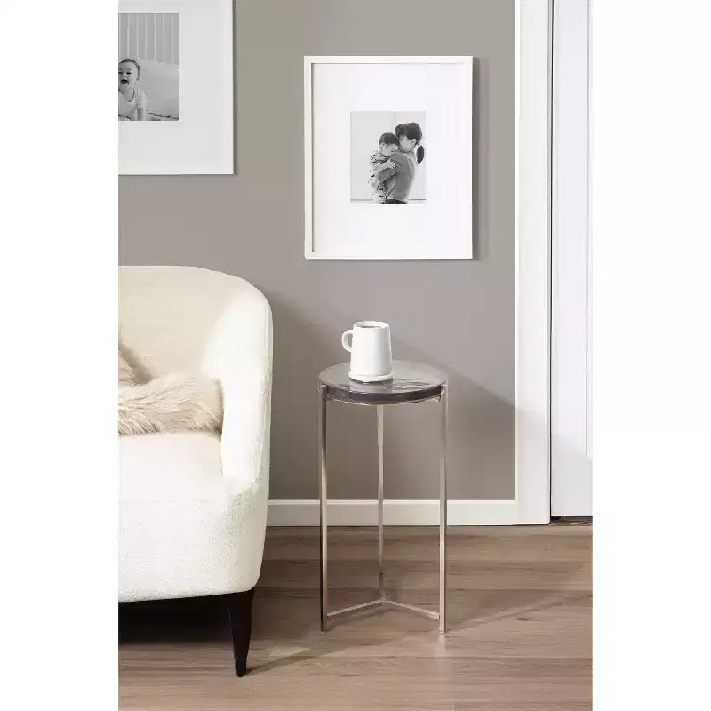 Kate and Laurel Aguilar Glass and Metal Side Table, Gray and Silver, 13x13x24