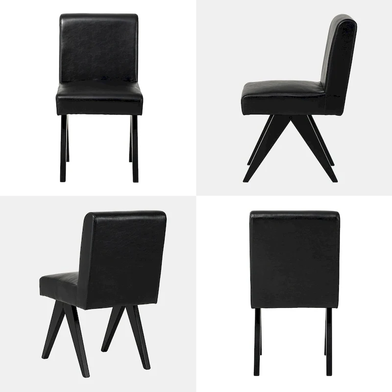 Faux Leather Upholstered Dining Chairs with V-Shaped Wood Legs