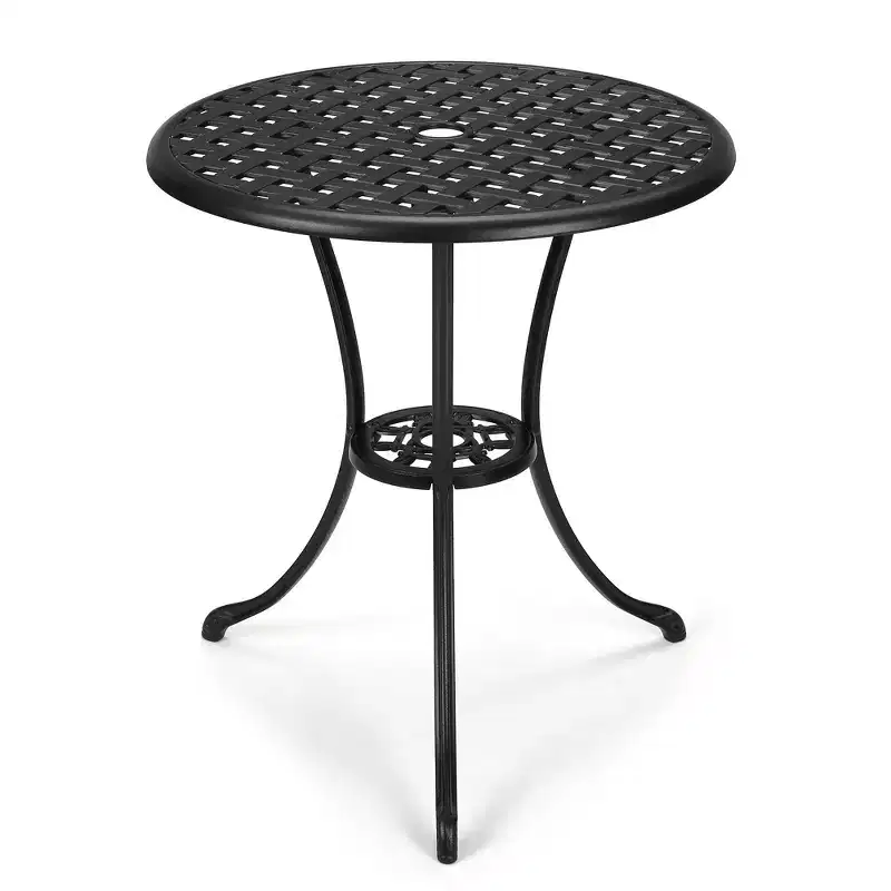 Bistro Table, Round Cast Aluminum Dinning Retro Table with 2 Inch Umbrella Hole, Pub Height Bistro Table for Porch, Backyard, Garden, Balcony