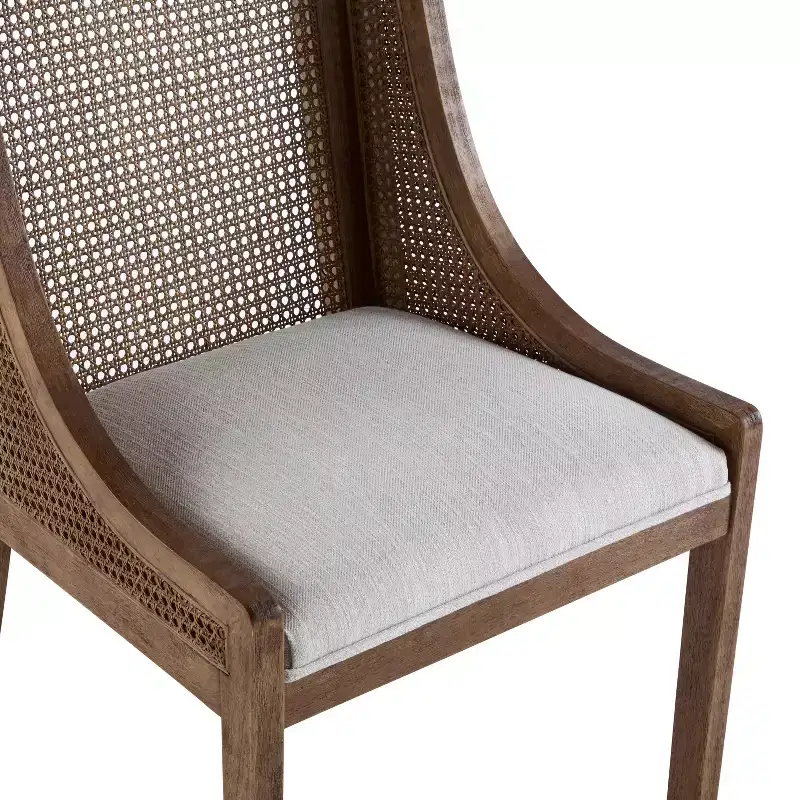 GDFStudio Rustic Fabric Upholstered Wood and Cane Dining Chairs (Set of 2)