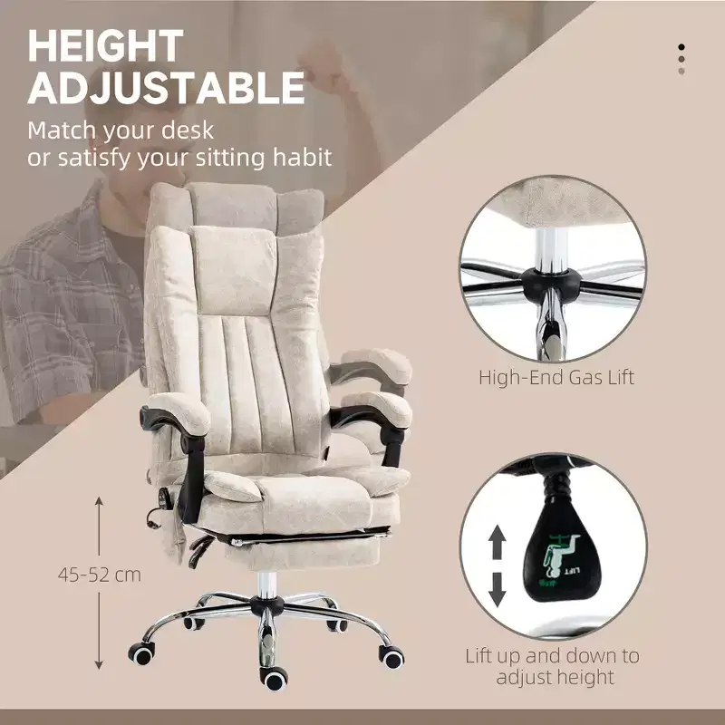 Massage Office Chair with 6 Points and Heat, Reclining Computer Chair with Adjustable Height and Footrest
