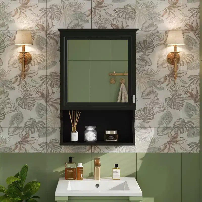 MAYEERTY 20 Wall Mounted Bathroom Storage with Mirror DoorMirrored Wall Medicine Cabinet for Bathroom Black