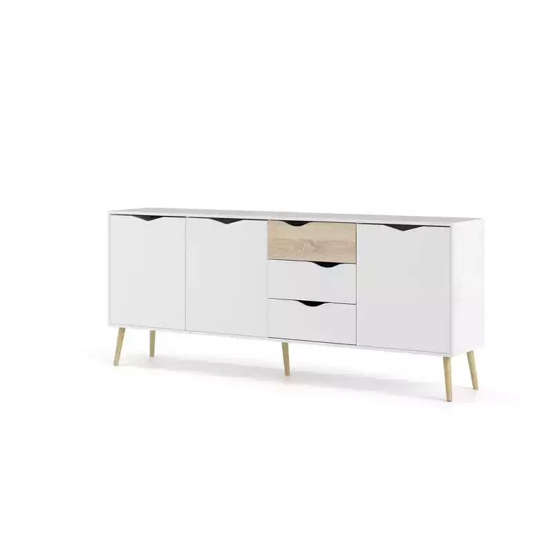 Scandinavian Sideboard, 3 Doors & 3 Drawers, White & Oak Two-Tone, 77