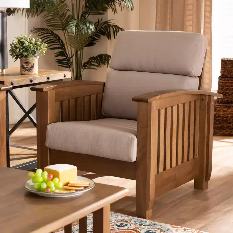 Charlotte Fabric Upholstered Wood 1 Seater Lounge Chair Taupe/Brown - Baxton Studio