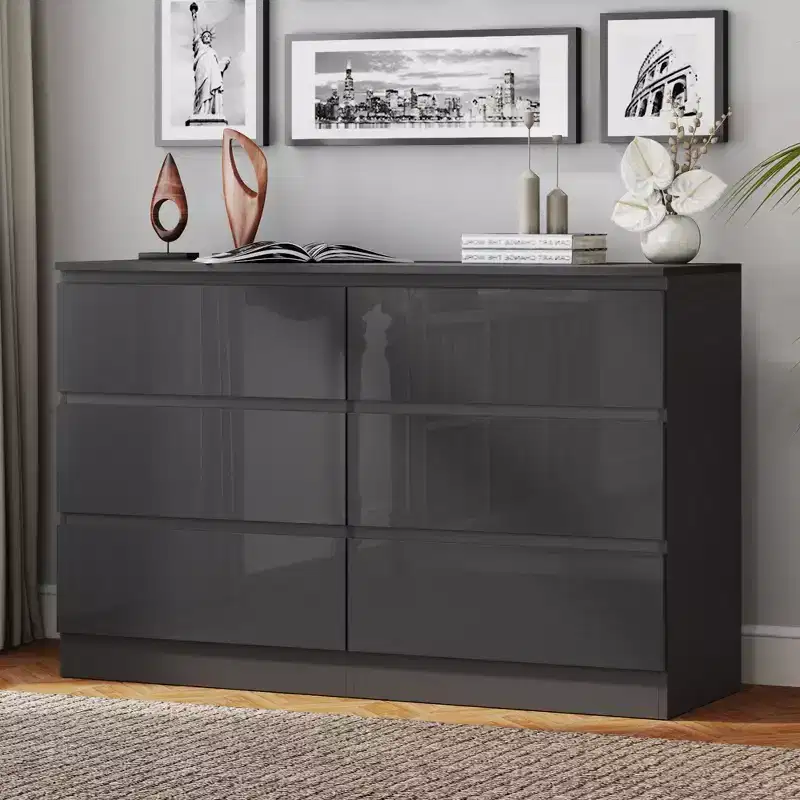 Dresser for Bedroom, Drawer Dresser with Bright Surface & Ample Storage Space, Modern Dresser