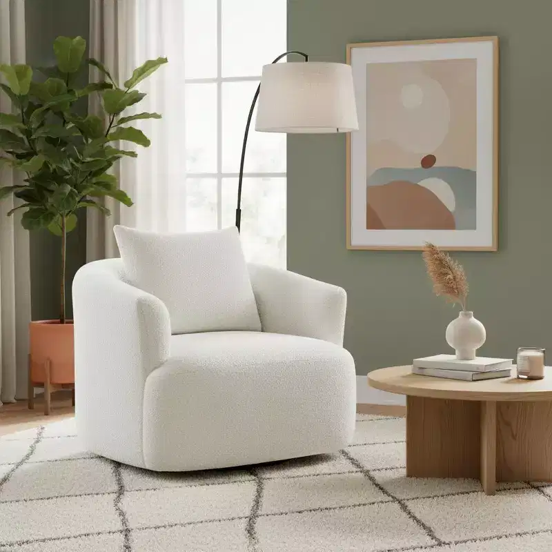 360 Swivel Barrel Accent Chair with A Throw Pillow