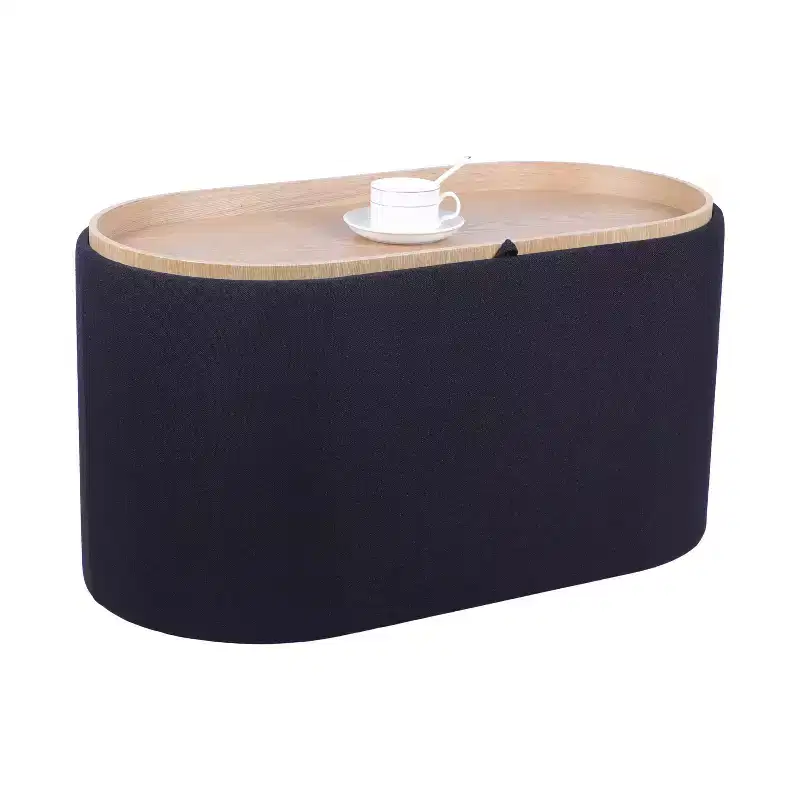 Okak Modern Stylish Soft Fabric Storage Bench with Reversible Wooden Tray Top,Comfort Ottoman Coffee Table for Bedroom,Living Room