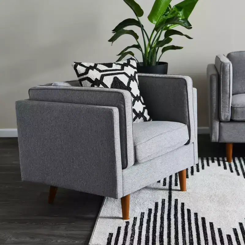 Modern Upholstered High Sided Arm Chair with Solid Wood Legs
