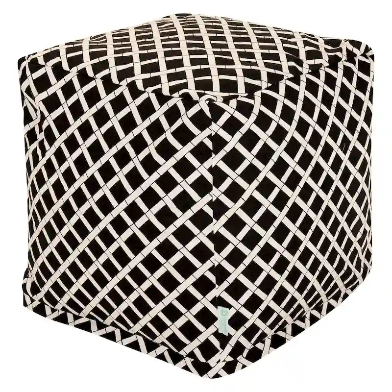 Bamboo Indoor/Outdoor Ottoman Pouf Cube, UV-Treated Polyester, Water & Stain-Resistant, 17in Cube