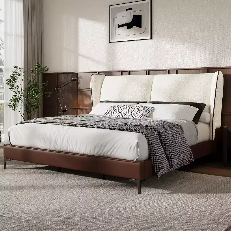 Christopher Knight Home Zewa Modern King Size Faux Leather Upholstered Platform Bed with Teddy Wingback Headboard