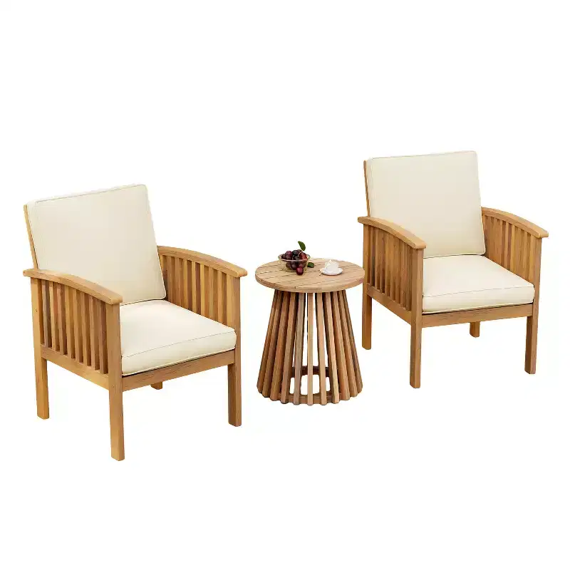Christopher Knight Home Pascal 3 Piece Patio Acacia Wood Club Chairs with Round Coffee Table