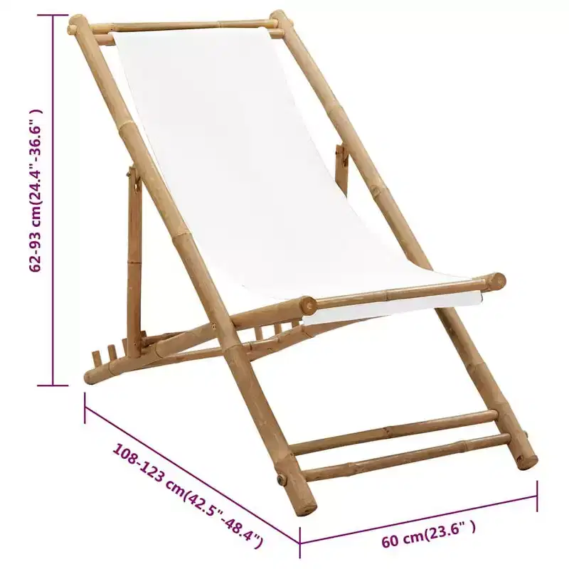 vidaXL Sun Lounger Bamboo Medium Collapsible Folding Sun Lounger