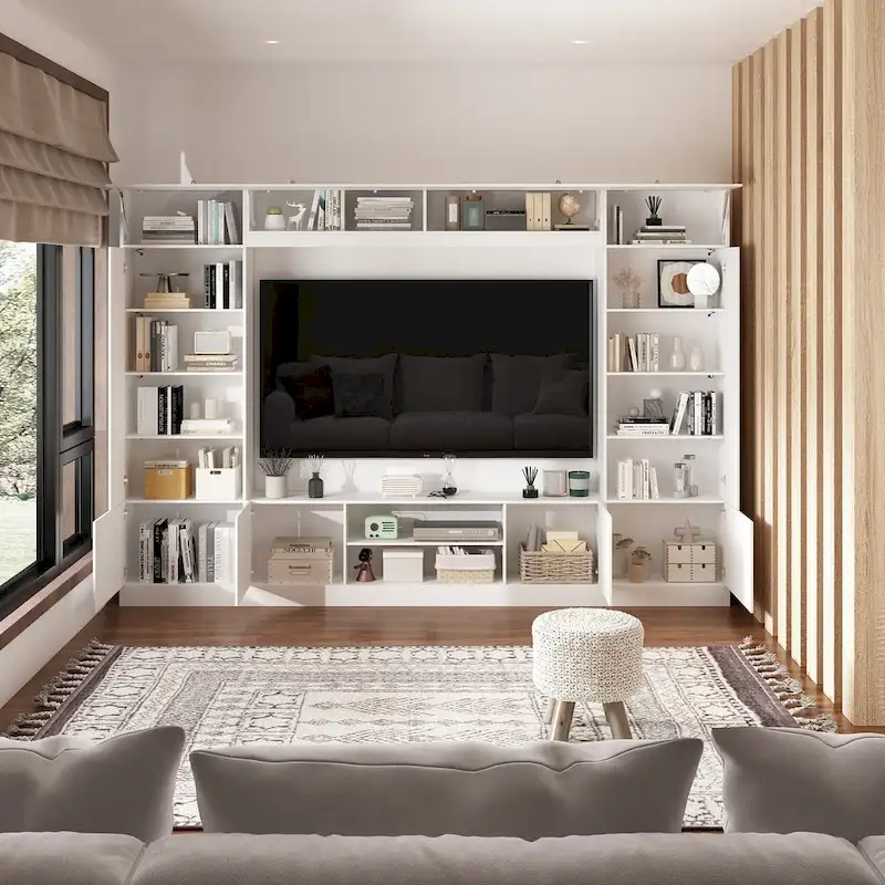 Versatile Wall Unit TV Stand LED Lighting - Accommodates TVs up to 75