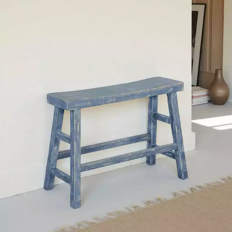 33 Wide Bar Height Bench | Trestle Legs with Footrests | Mahogany Wood