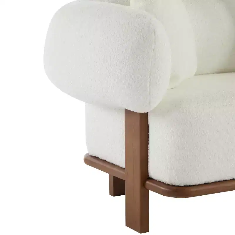 Christopher Knight Home Tadg 82 Rubberwood Boucle Upholstered 3 Seater Curved Sofa with 3 Pillows and Round Arm