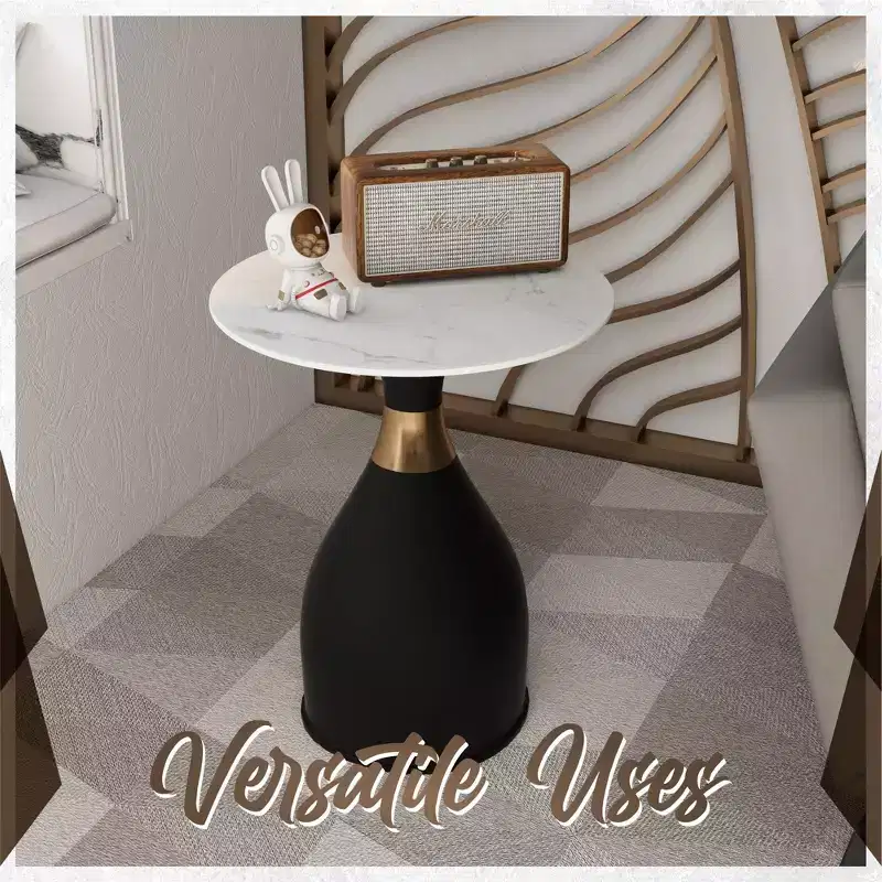 LeisureMod Bento Sintered Stone Top Side Table - Black Pedestal Base Nightstand