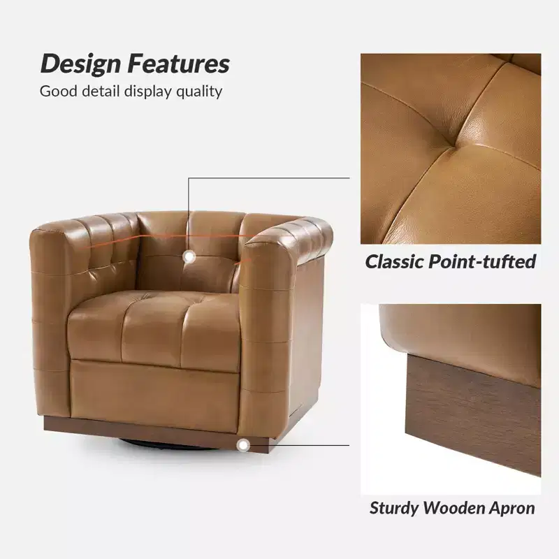 Frankie Modern Genuine Leather Swivel Club Chair| HULALA HOME