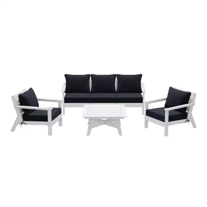 WestinTrends Avalon Outdoor 6-Piece Modular Sectional Patio Furniture Sofa Set, White/Navy Blue