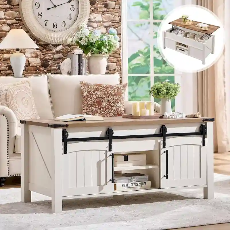 Farmhouse Lift Top Coffee Table, Rustic Wood Center Table