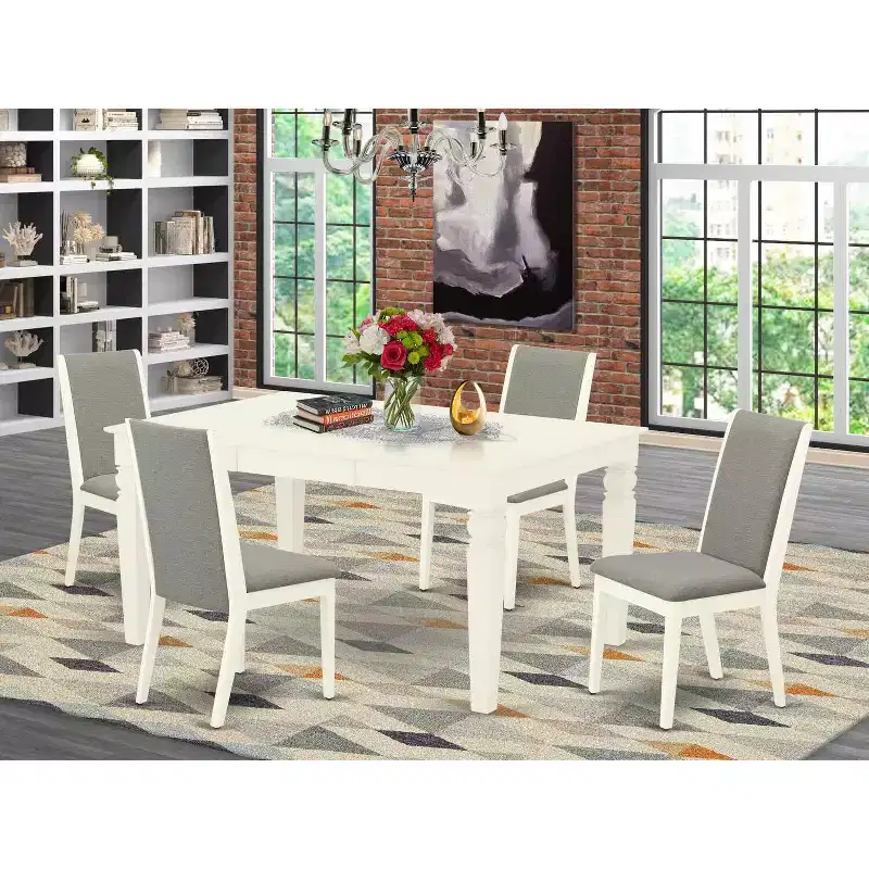 HomeStock 5-Piece Rectangle Buttermilk & Cherry Finish Solid Wood Top Dining table with 4 Chairs with Butterfly Leaf