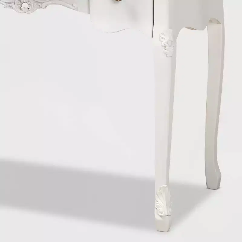 Sophie Small 3 Drawer Console Table: Carved Detail, Brass Knobs - Baxton Studio