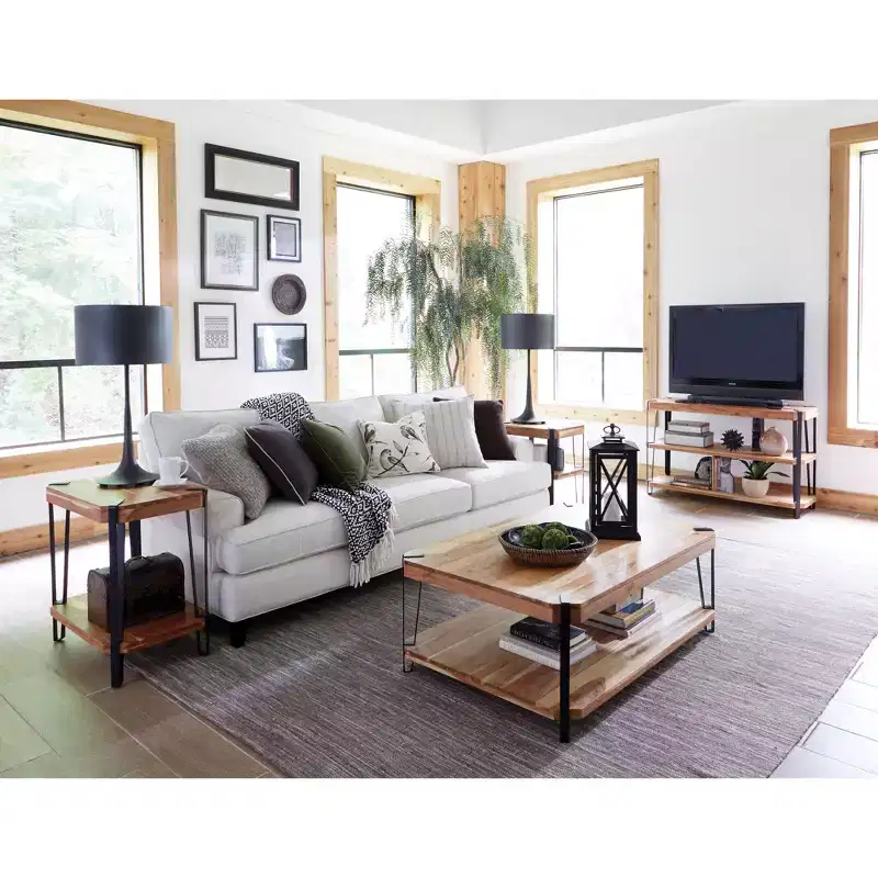 Alaterre Furniture 28 Ryegate Natural Brown Live Edge Solid Wood End Table Metal And Wood