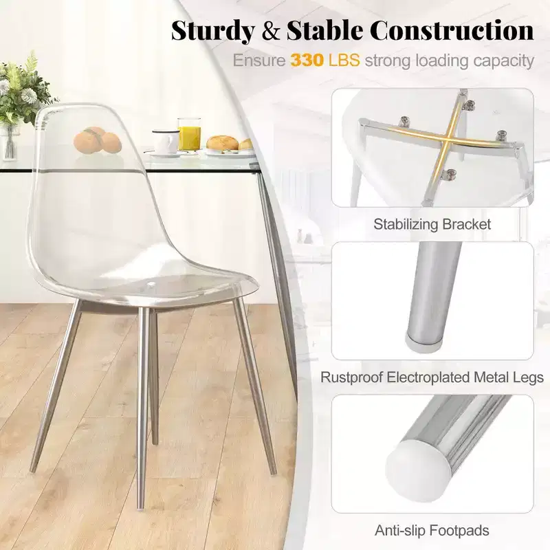 Costway Dining Chair Set of 4 with Heavy-Duty Electroplated Metal Legs Curved Back Armless