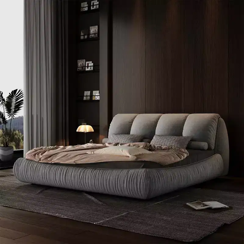 King Size Luxury Upholstered Platform Bed with Oversized Padded Backrset and Solid Wood Frame Gray