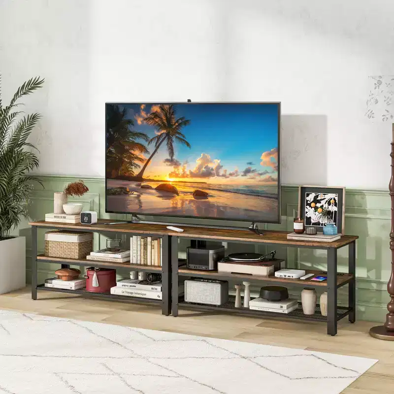 Costway TV Stand for TVs up to 50 Inches 3-tier TV Console Table with Power Outlets USB Ports Storage Shelves