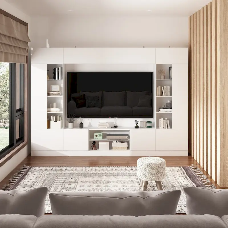 Versatile Wall Unit TV Stand LED Lighting - Accommodates TVs up to 75