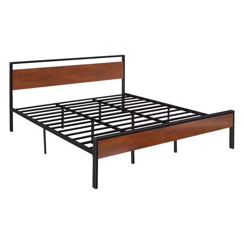 King Platform Bed Frame with Wood Headboard and Footboard, 1000 lb Capacity, Black