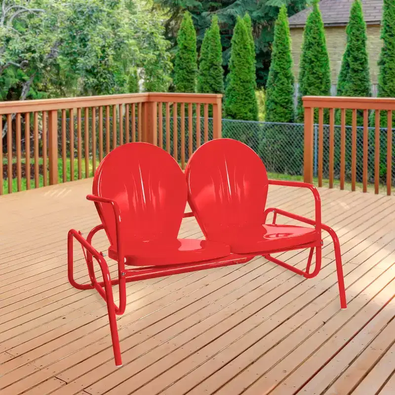 Northlight 2-Person Outdoor Retro Metal Tulip Double Glider Patio Chair, Red