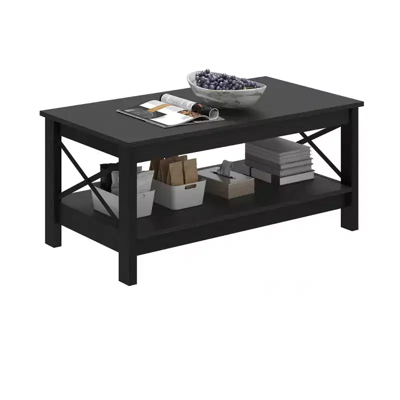 Coffee Table With Storage Shelf For Living Room 2-Tier Thicker Legs Wood Accent Cocktail Center Sturdy Frame