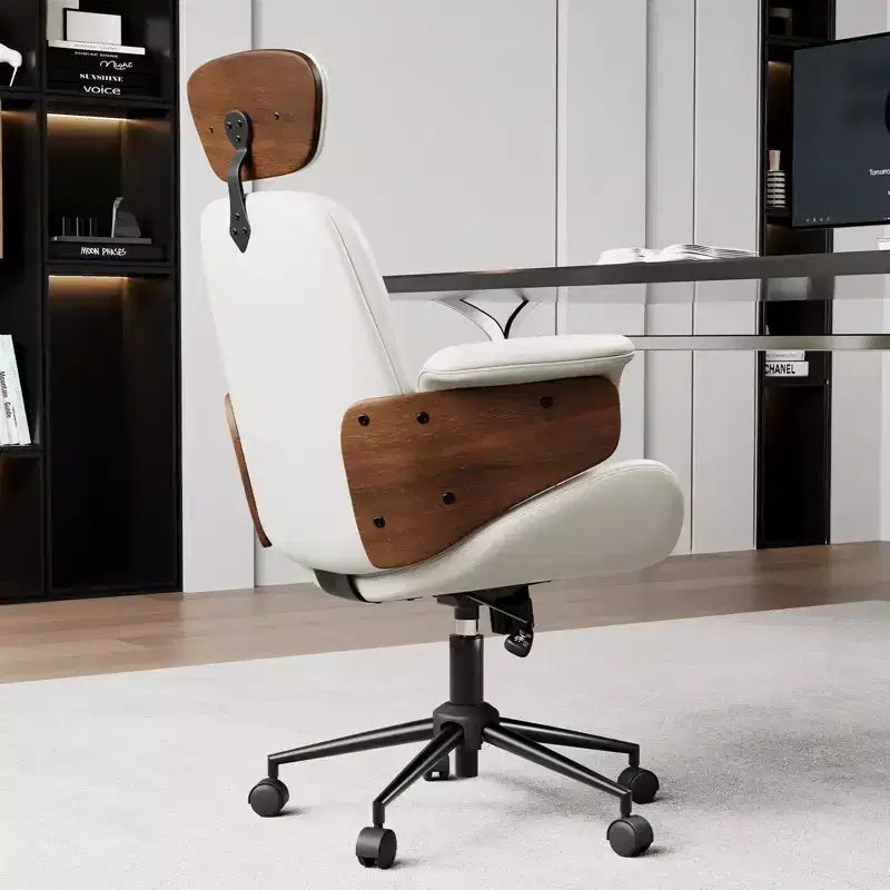 Office Chair with Wheels, PU Leather Swivel Desk Chair, Bentwood Arms, Height Adjustable