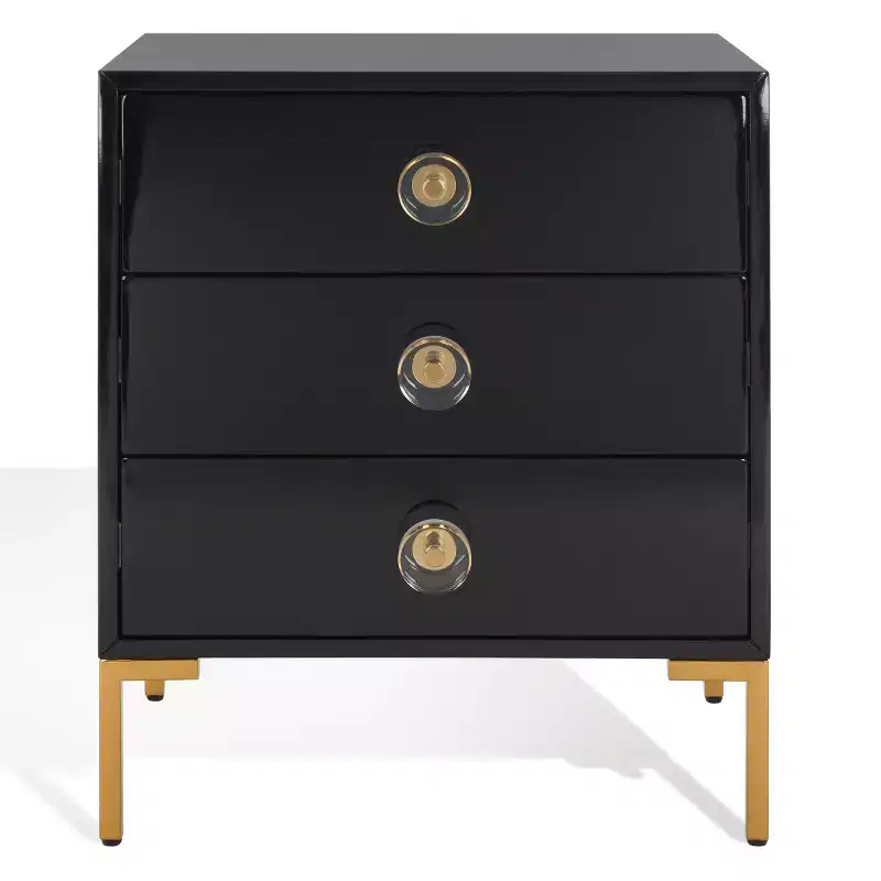 Lucian 3-Drawer Nightstand - SFV3559 - Black/Brass - Safavieh Couture
