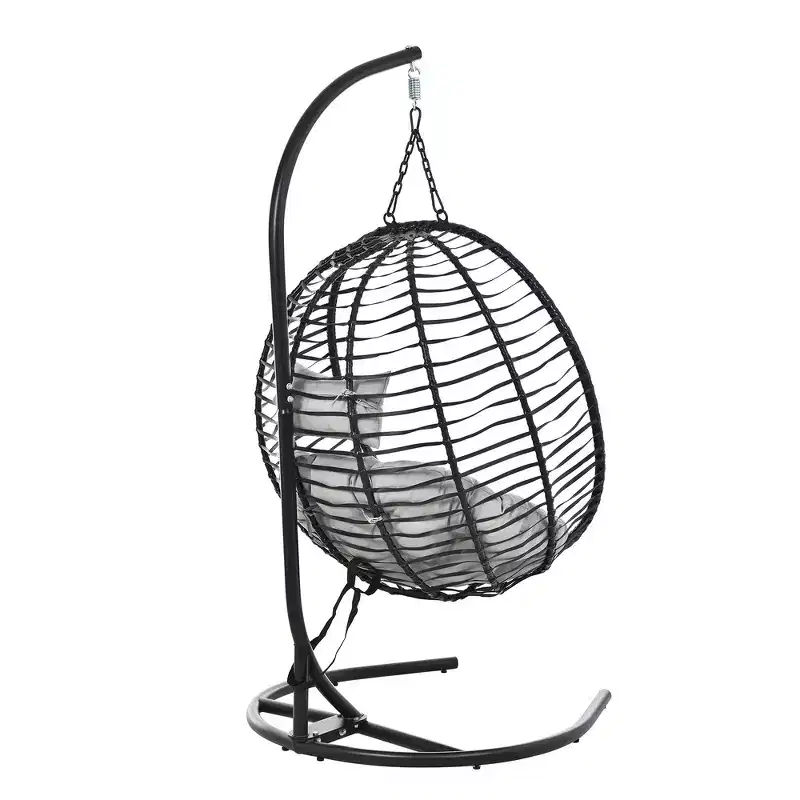 Whisen Single Person Folding Egg Chair with Stand, Hammock Swing Chair with Adjustable Anti-Slip Feet
