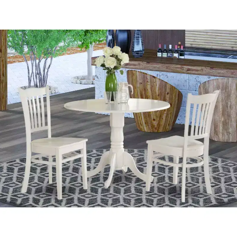 HomeStock 5 Piece Kitchen Table & Chairs Set Includes a Round Dining Room Table with Dropleaf and 4 Dining Chairs, 42x42 Inch, Linen White