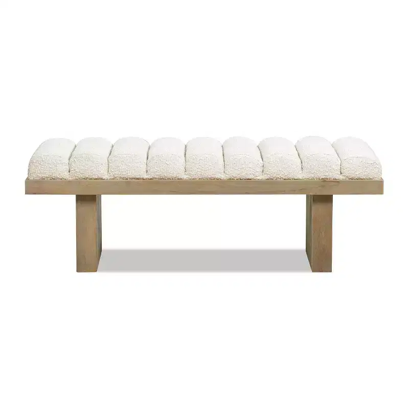 Jennifer Taylor Home Bella 52 Upholstered Modern Accent Bench, Ivory White Boucle