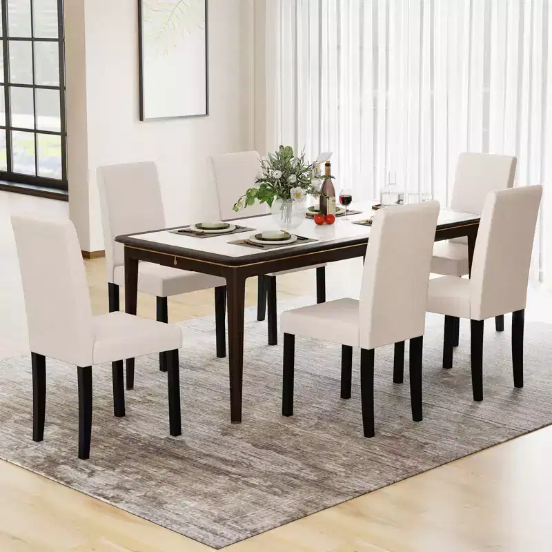 Costway Dining Chair Set of 4 Fabric Upholstered Rubber Wood Legs Side Armless