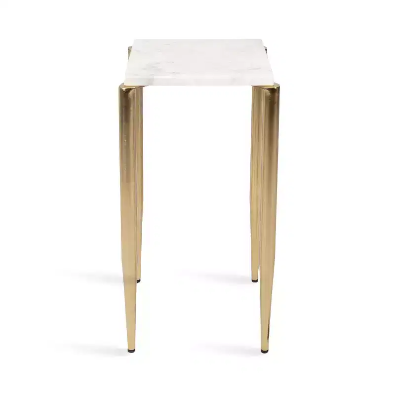 Kate and Laurel LeMaire Marble and Metal Drink Table, White and Gold, 12x12x24