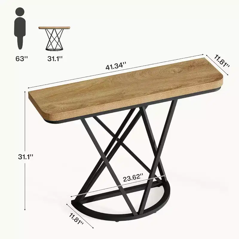 Lantine 41.3 Industrial Console Table with Geometric Metal Base, Small Narrow Sofa Accent Furniture for Living Room, Hallway, Foyer