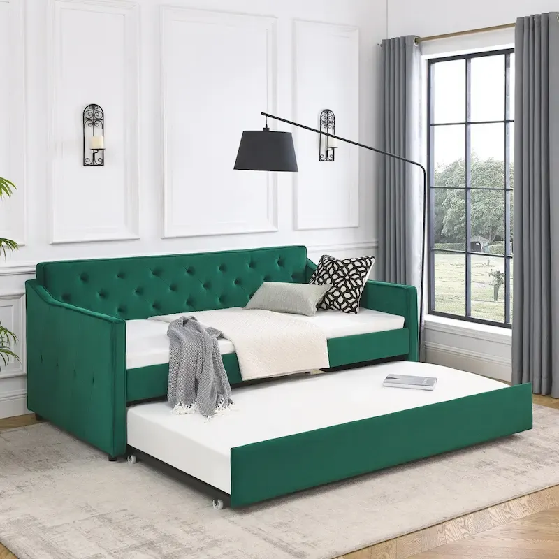 Twin Size Upholstered Tufted Sofa Bed Daybed with Twin Size Trundle