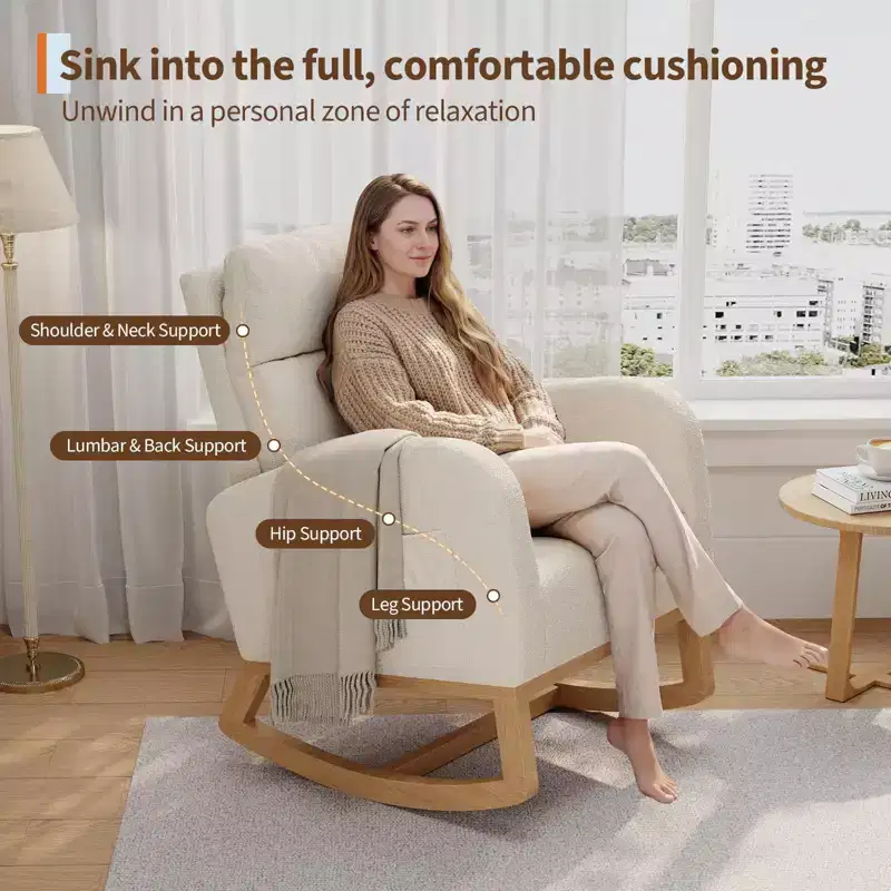 Modern Nursery Glider Rocking Chair with Side Pockets & Pillow – Ergonomic, 300 lb Capacity