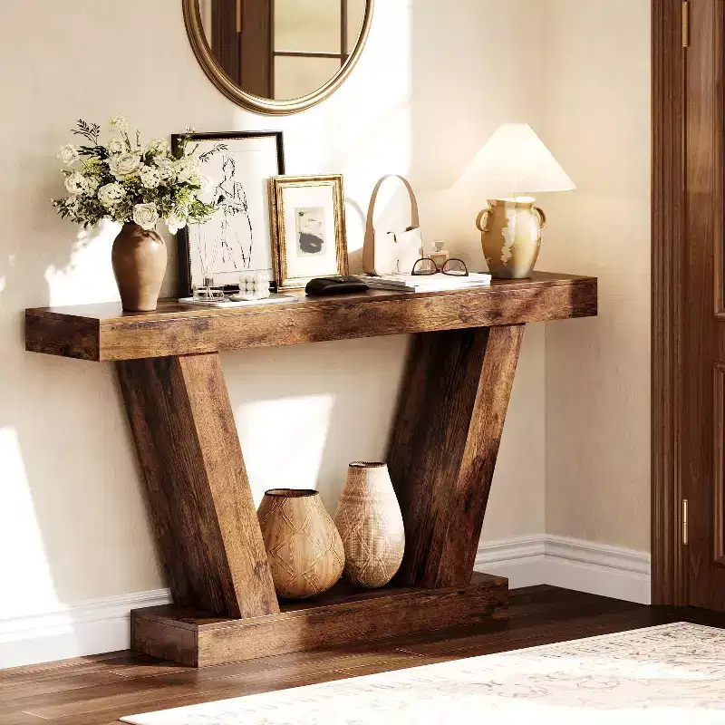 Console Sofa Table, 2-Tier Farmhouse Narrow Table Behind Couch Sofa, Extra-Long, Accent Entryway Table for Hallway, Foyer, Living Room