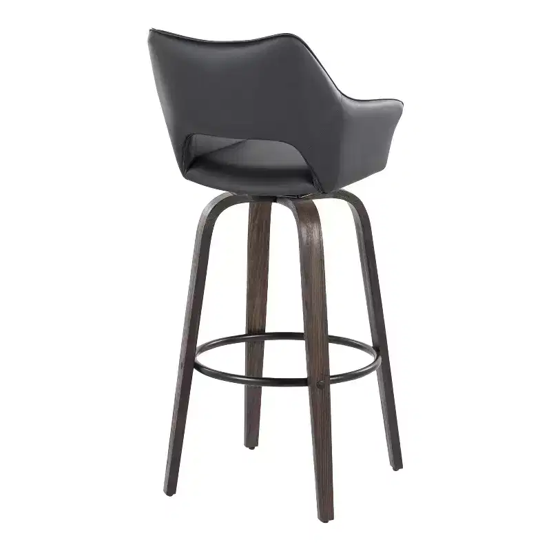LumiSource Set of 2 Mustang Barstools Dark Wood/Black PU/Black Metal