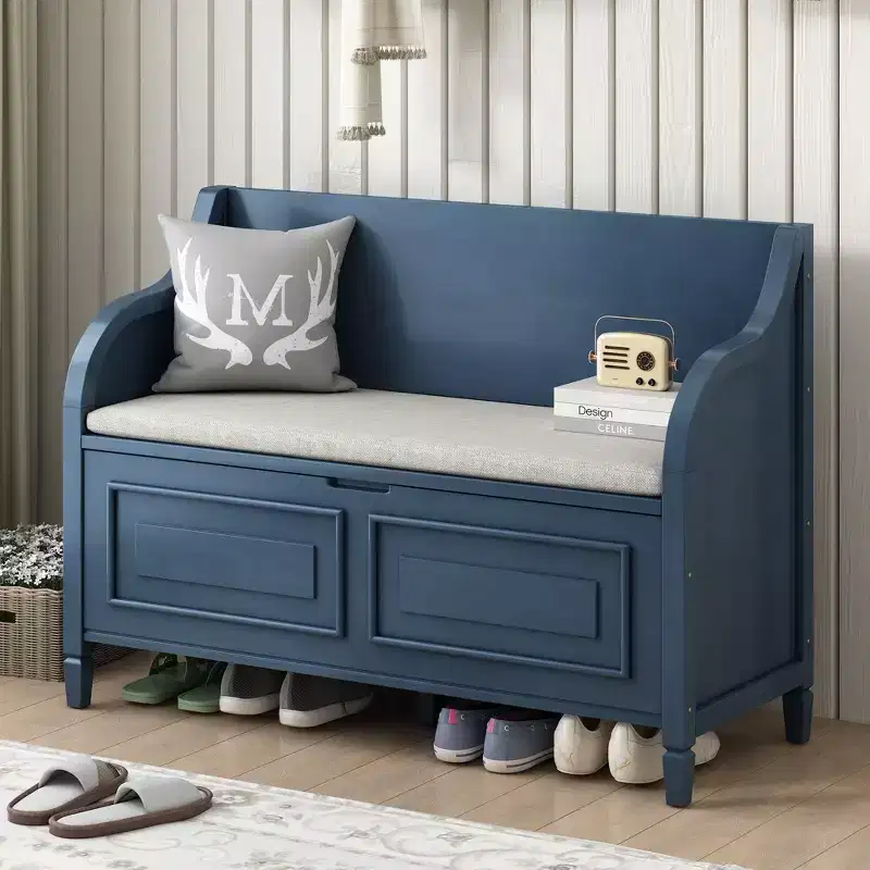 GDFStudio Fanny Entryway Multifunctional Storage Bench with Upholstered Seat and Safety Hinge