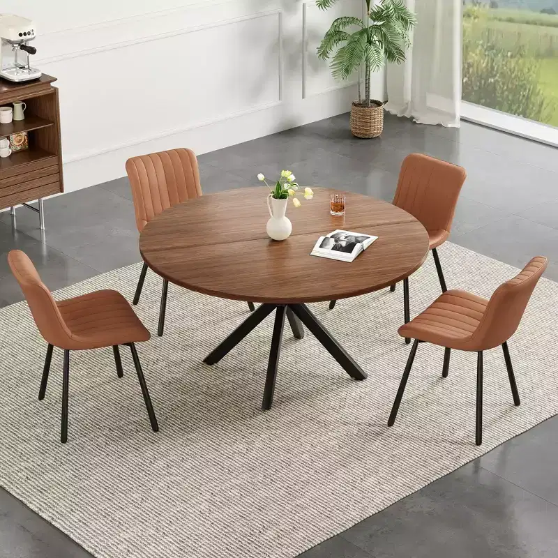 PexFix 47 Round Dining Table Mid Century Modern Coffee Table for 4-6 Person Farmhouse Table for Kitchen Dining Room Walnut