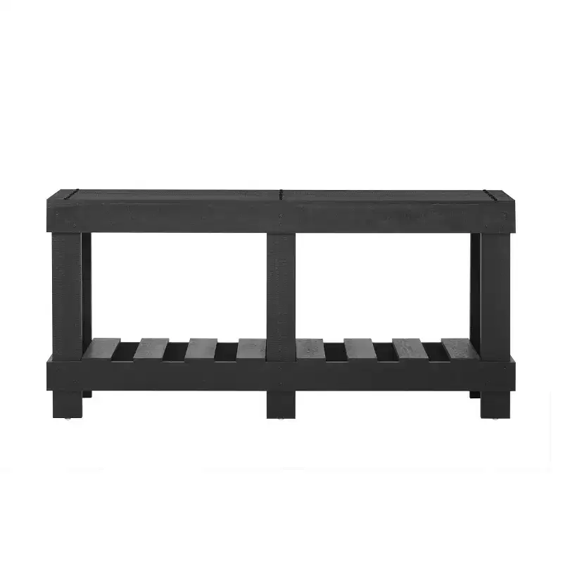 Farmhouse Entryway Console Table with Storage Shelf, Solid Fir Wood Hallway Table with Metal Rivet Accents
